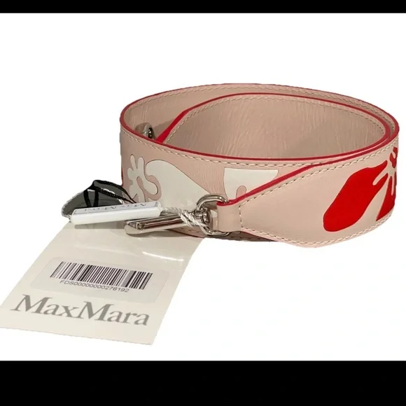 MAX MARA LEATHER BAG STRAP 30” NWT Red and White Floral Hibiscus Strap - Picture 2 of 6